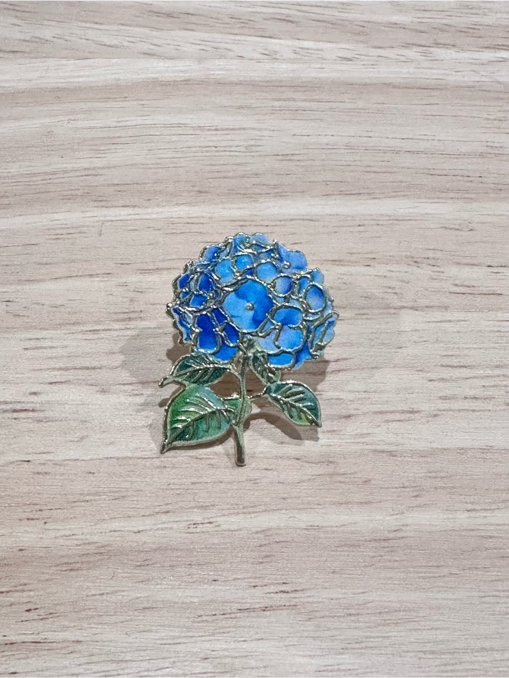 Blue Hydrangea Gold Tone Enamel Floral Brooch Pin